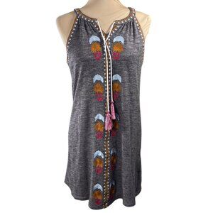 THML Shift Dress Knit Embroidered Sleeveless Size M Medium Taupe Marled